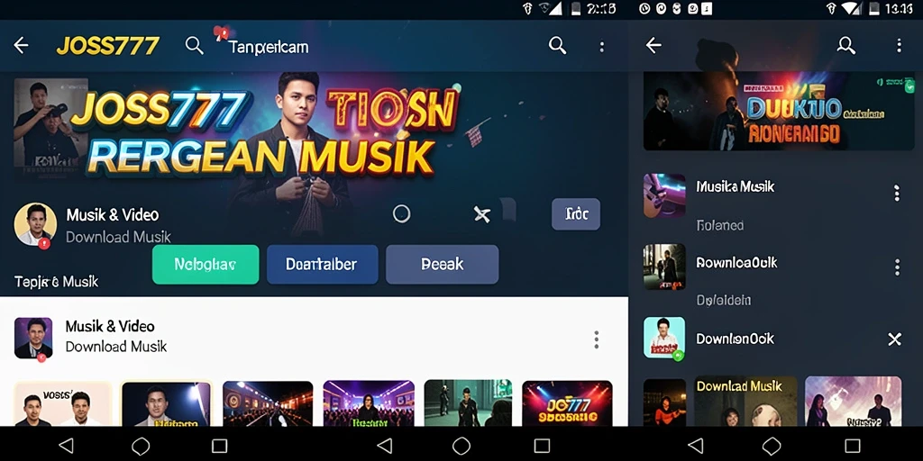 Antarmuka aplikasi JOSS777 yang menampilkan berbagai pilihan musik yang menarik.