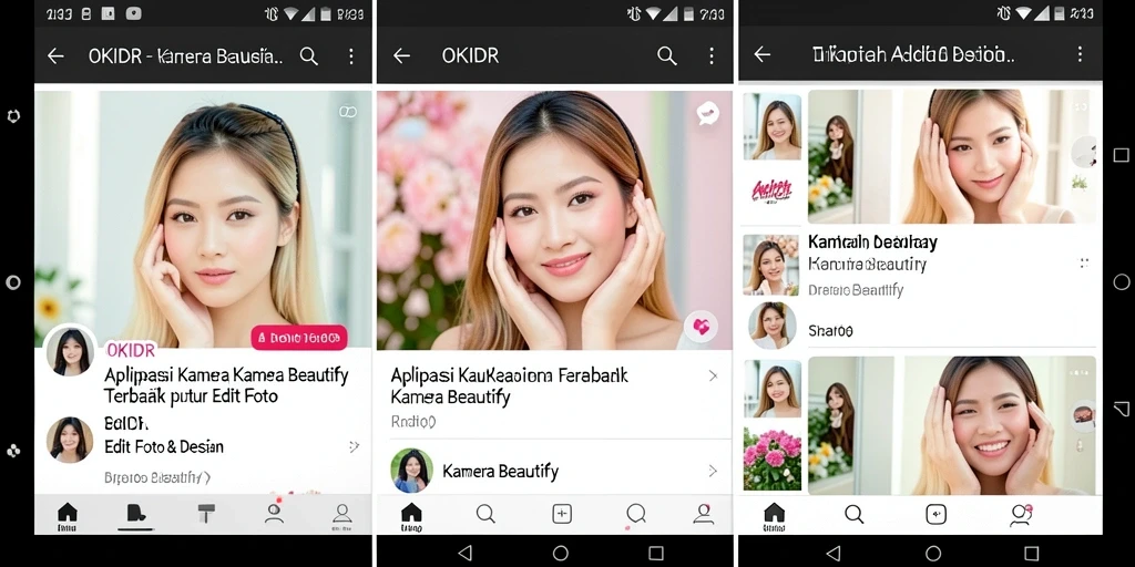 Tampilan antarmuka pengguna aplikasi OKIDR untuk edit foto dengan fitur Kamera Beautify.