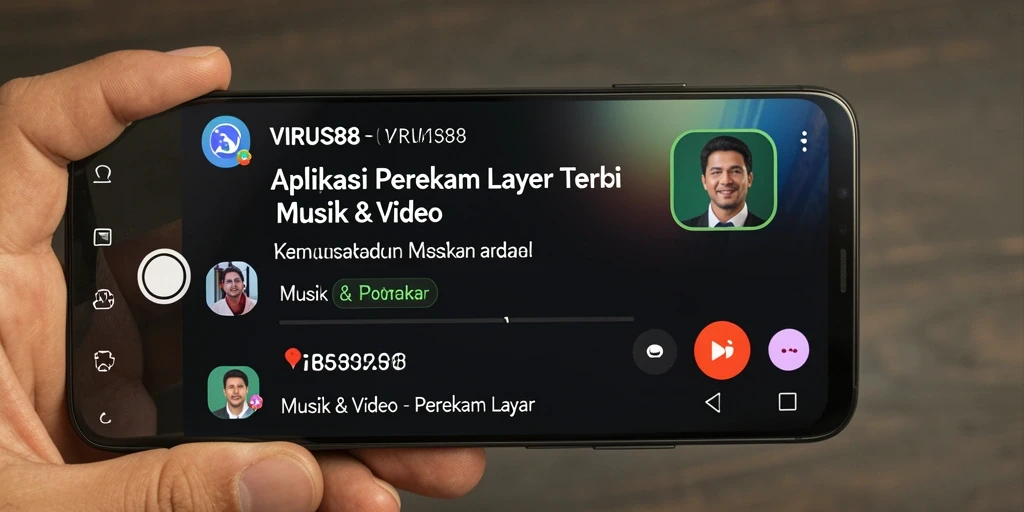 Tampilan antarmuka pengguna <strong>VIRUS88</strong> saat merekam layar dan audio.