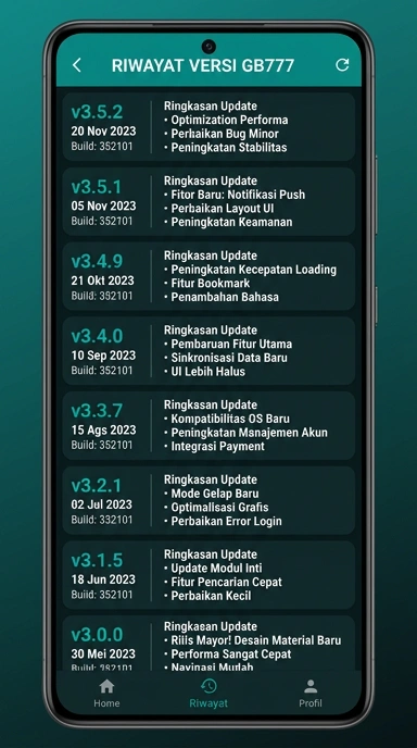 Riwayat Versi gb777 untuk Pengguna Android